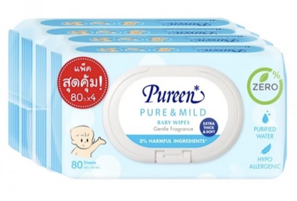 Pureen Baby Wipes สูตรเพียวแอนด์มายด์ 80 แผ่น [ 2 แถม 2] - Image 2