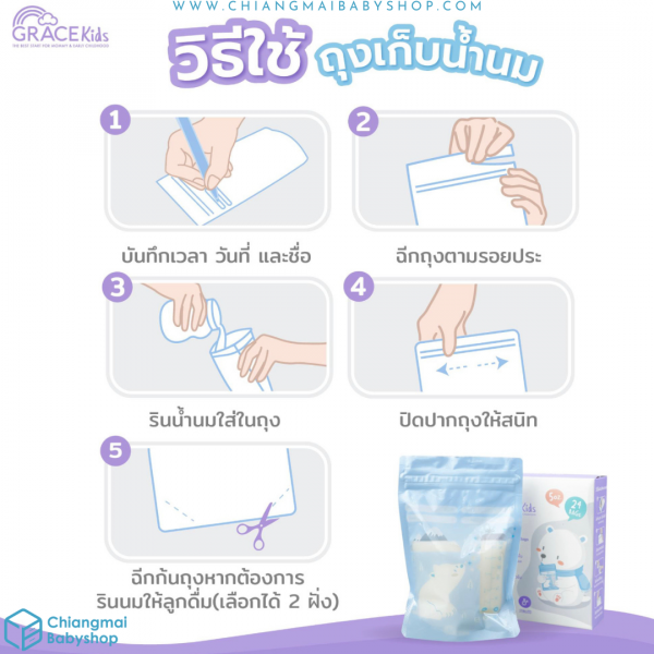 Grace Kids ถุงเก็บน้ำนมแม่ 5oz. / กล่อง 24 ชิ้น - Image 11
